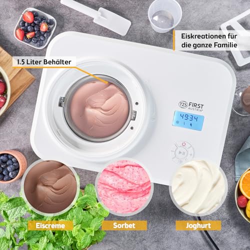 TZS First Austria Eismaschine | 1,5L | Kompressor | Entnehmbarer Edelstahl Behälter | Rezeptheft | LCD-Bildschirm | Eiscreme & Joghurt | Kühlhaltung – Bild 4