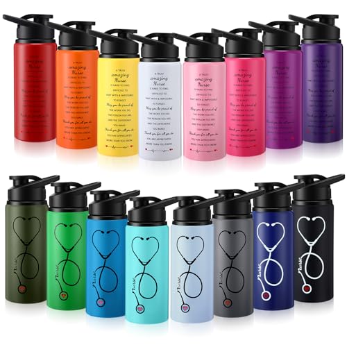 Patelai 16 Pcs Nurse Appreciation Gifts Bulk for Women 20 oz Aluminum Tumblers Water Bottle Nurse Week Thank You Cups Gifts for Nursing Students Graduation Hospital Team Staff (16 Color)