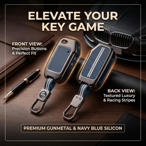Image of Coll of Fest Premium Metal Blue Silicon Key Cover Compatible with Kia Sonet 2024 | Sonet 2025 | Seltos 2024 | Seltos 2025 | Seltos 2023 | Carens | HTE 3 Button Flip Key Glow in the Dark
