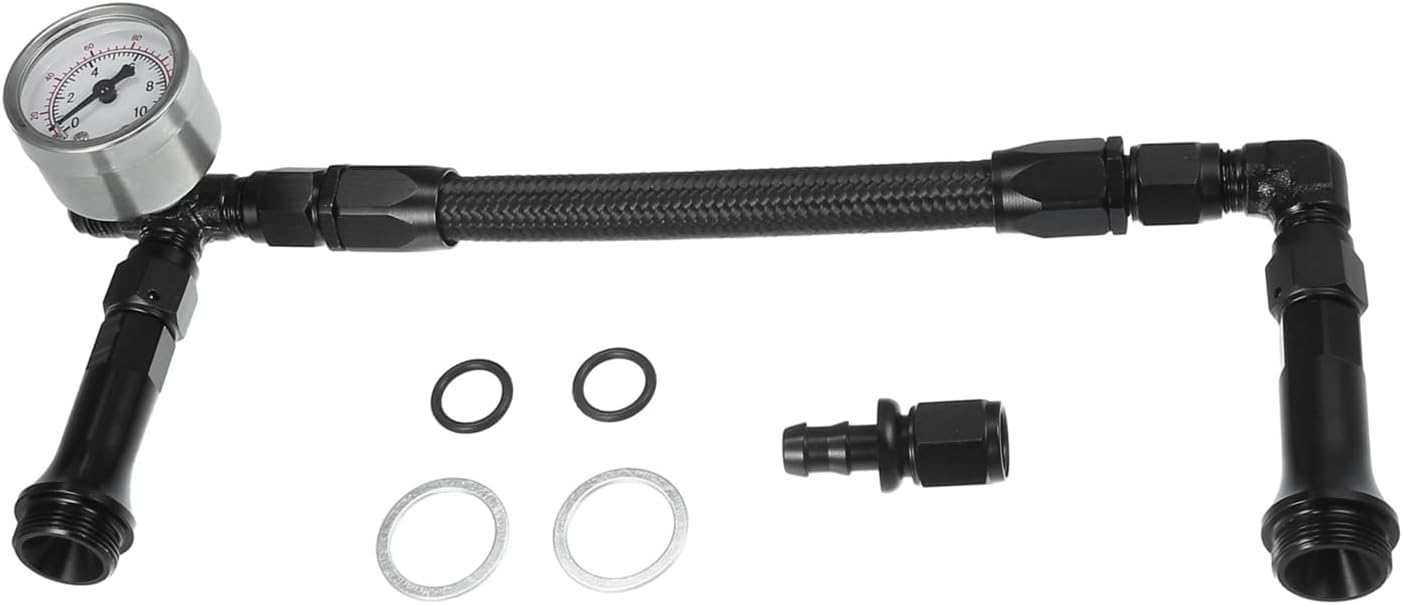4150 Braided Fuel Line with Pressure Gauge AN6 Dual Feed Carb Fuel Line for 4150 Based Carburetor Aluminum Black Replacement