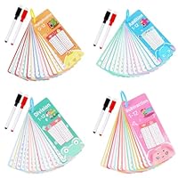 4 Pcs Times Tables Flash Cards, 1-12 Times Tables with Multiplication, Division, Addition, Subtraction, 8 Dry Erase Pens, Educational Math Flashcards for Kids