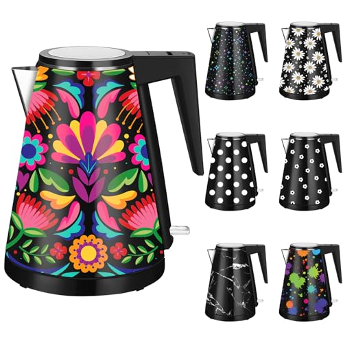 YENTEN One-Touch Electric Kettle, 1.2L Stainless Steel Personalization Kettle Electric with Auto Shut-Off, BPA-Free & Fast Boil Technology (Italian Flower)