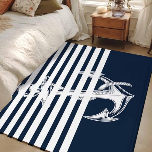 2.7'x5' Area Rugs for Living Room, Navy Blue Anchor Bedroom