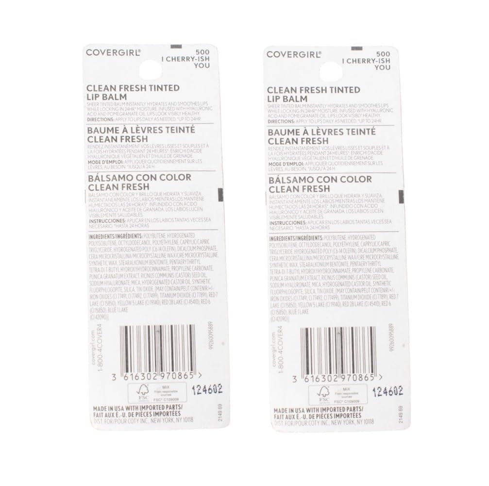 Pack of 2 CoverGirl Clean Fresh Tinted Lip Balm, I Cherry-Ish You 500