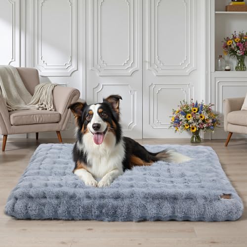 BingoPaw Hundebett Grosse Hunde waschbar: XL Hundekissen flauschig Hundematte für Hunde, Hundematratze wasserdicht abnehmbar rutschfest, beruhigendes Haustierbett, Grau, 105x70x12 cm