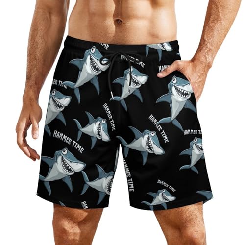 Hammer Time Hammerhead Shark Mens Swim Trunks Quick Dry Beach Board Shorts with Pockets