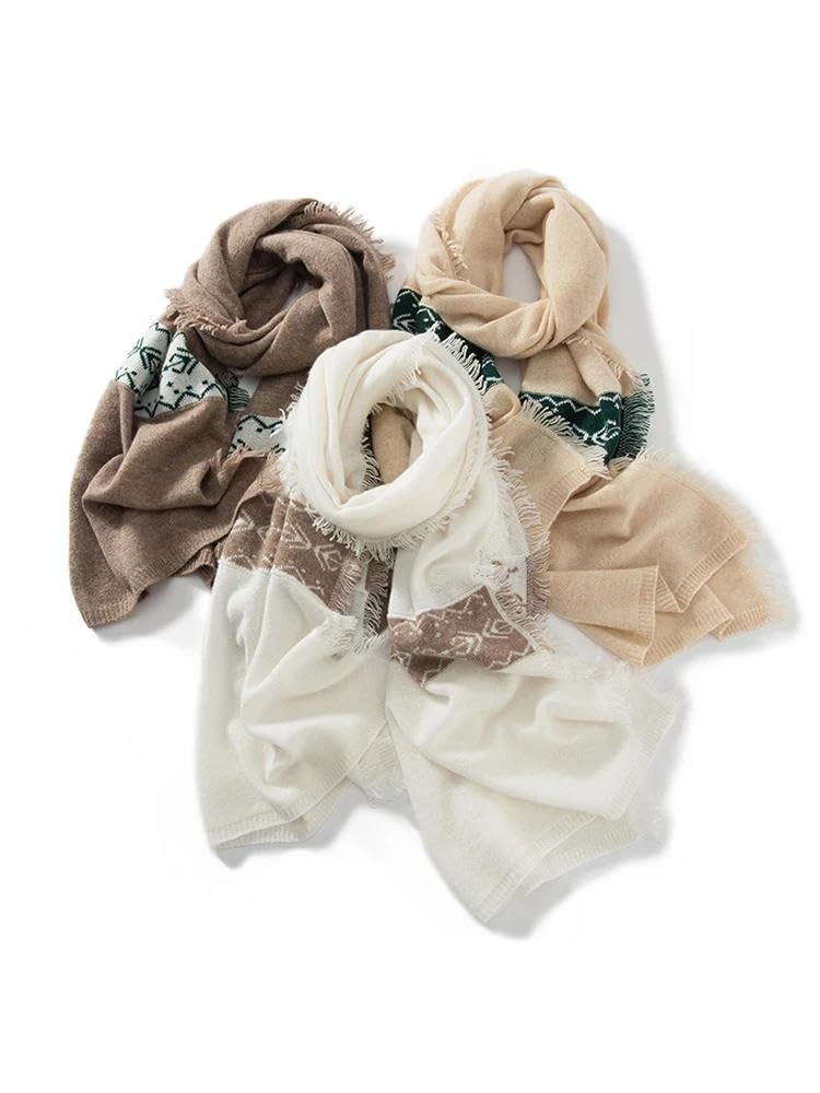 Szalik kaszmirowy, Wełniany szal z kaszmiru Chusta Pashmina teksturowanymi frędzlami Lekki, cienki dla kobiet i mężczyzn(Beige)