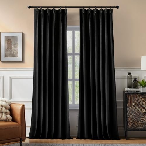 Swandream Pinch Pleated 100% Blackout Curtains for Bedroom, Black Velvet