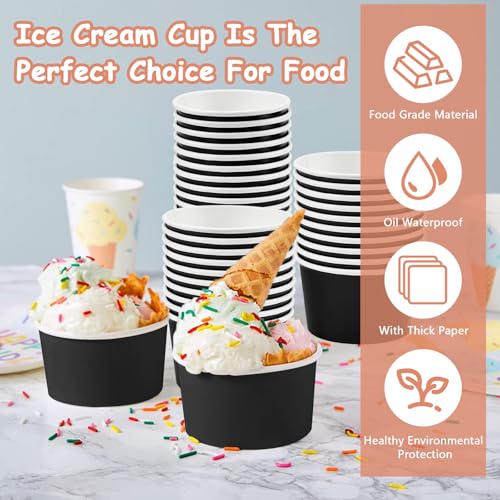 REFORUNG Eisbecher aus Pappe 50 Stück Umweltfreundliche Universal Karton Einwegschalen 240ml Einweg-Kuchenbecher Papier Eisbecher Becher mit 50 Holzlöffel für Eisbecher Gefrorenen Joghurt, Schwarz – Bild 6