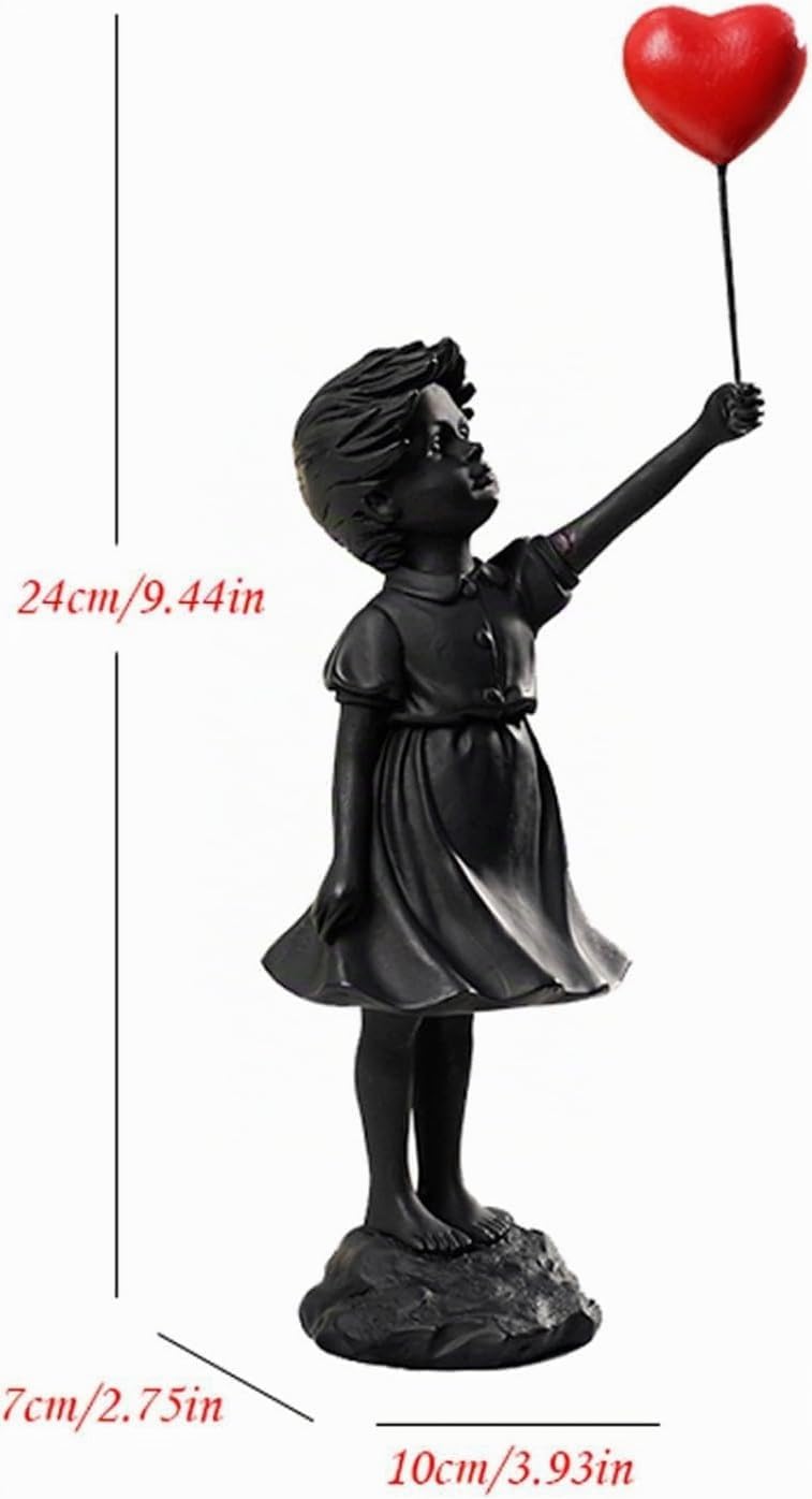 Statuette de Fille Volante en Ballon, Sculpture en Résine Noire, Décoration d'Intérieur Art Moderne