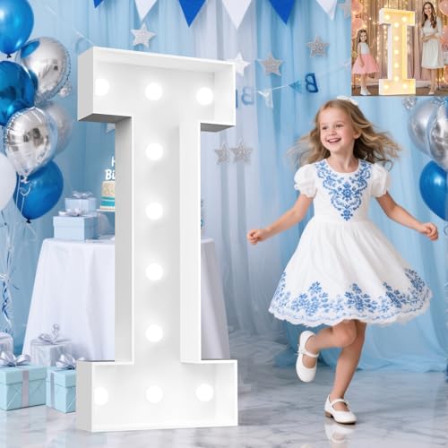 Image of Pooqla 4 FT Marquee Light Up Letters, Cool White and Warm White Marquee Letter 4 Feet Tall, Giant LED Sign Big Mosaic Letter I for Balloons Birthday Party Anniversary Wedding Decorations