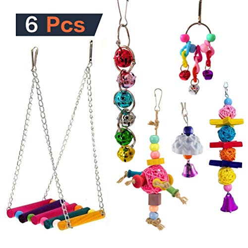 CNBEAUM Gaiola de mastigação de papagaio balanço de pássaros, rede para poleiros, brinquedo de sino