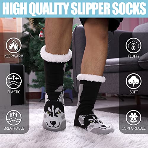 MQELONG Men's Slipper Socks Winter Fuzzy Fleece Lined Cozy Thermal Non-Slip Indoor Christmas Socks2