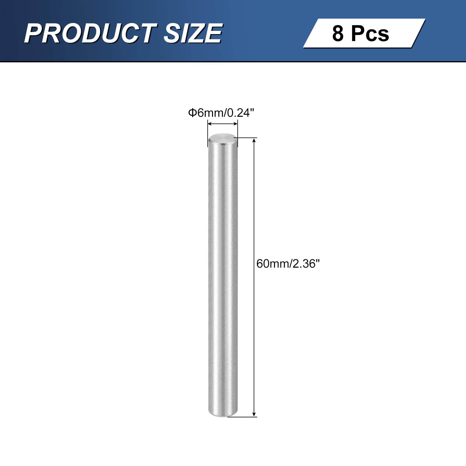 QUARKZMAN 8pz Spina Centraggio Perni 304 Acciaio Inossidabile M6 x 60mm Cilindrica Perno Supporto Mensole Perno Parallelo per Produzione Meccanica Industria Installazione Mobili, Argento