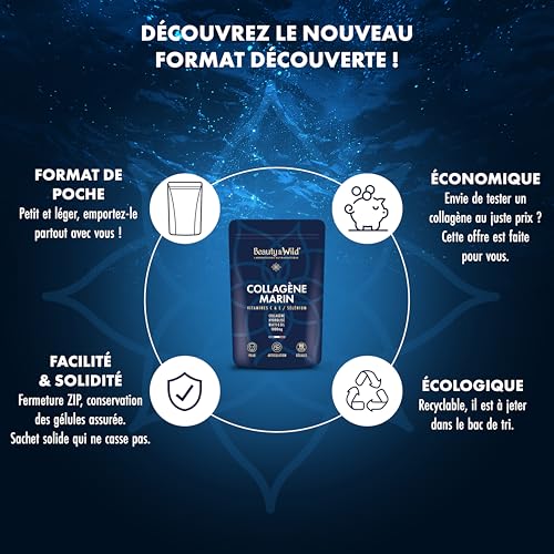 Collagène Marin, complément alimentaire de peptides de collagène Marin + Vitamine C + Vitamine E + Sélénium, Naticol type 1 et 3, 2000Da, haute absorption, Made in France, 90 gélules – Image 5