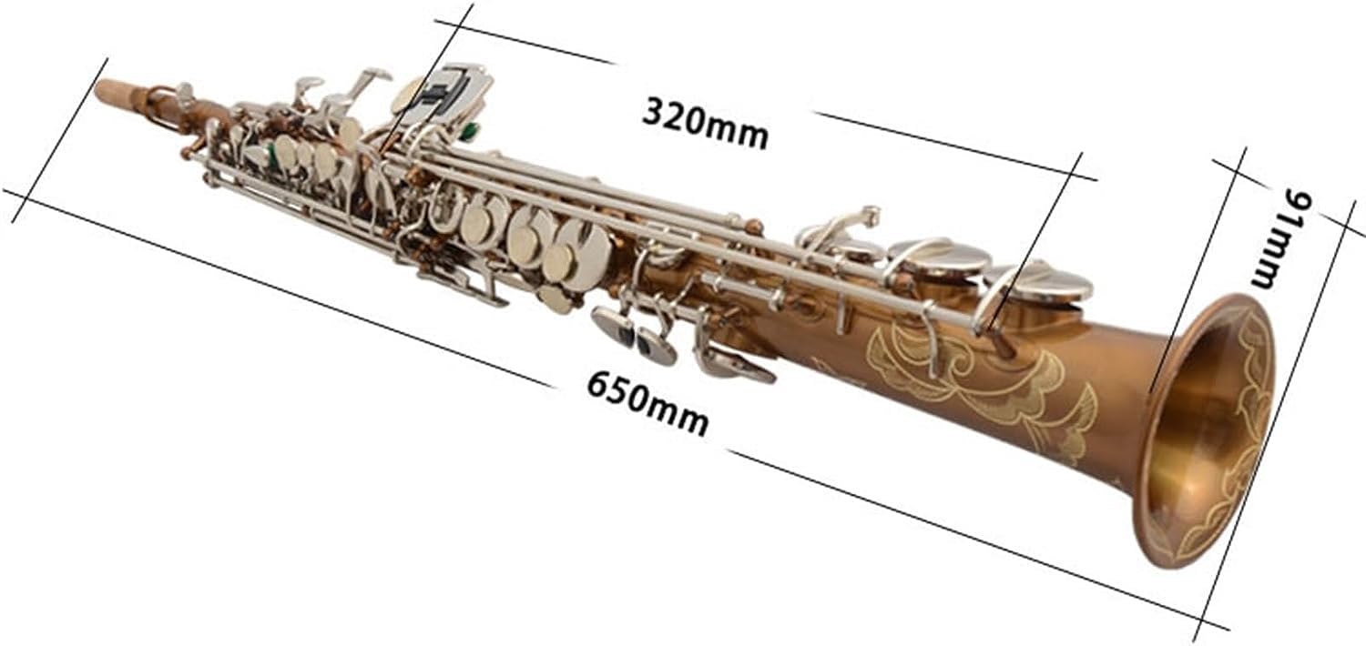 Zestaw dla początkujących saksofonu dla dorosłych – wysoki, płaski, mosiężny korpus prosty instrument muzyczny z antyczną miedzianą powierzchnią