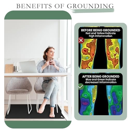 Image of Grounding Mat with 15ft Cord, Ultra Soft PU Leather, Relieve Anxiety and Pain, 11.8x39inches, Black