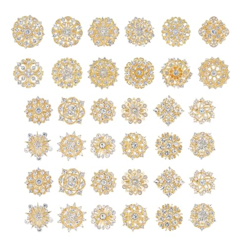 Image of 12 /36 Pieces Wedding Bouquet Brooches for Women Fashion, Rhinestone Bulk Flower Brooch Pins for Crafts