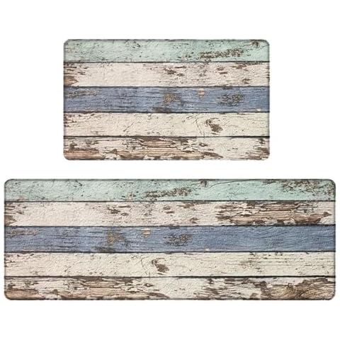 SPEPLA Kitchen Mats for Floor 2 Piece, Non-Slip Cushioned Rugs, Waterproof & Anti-Fatigue, Perfect for Kitchen, Sink, Laundry Room(Rustic Woodgrain Design) Cover