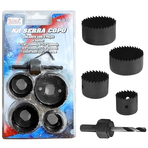 Jogo Serra Copo Corte Cilíndrico Kit 6 Peças Para Madeira Plásticos Pvc Gesso Drywall