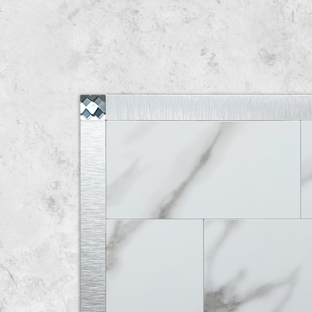 DICOFUN 60-Pack Stainless Steel Silver Peel and Stick Tile Trim, 6" Self Adhesive Molding Edge Trim for Peel and Stick Backsplash (Includes Glass