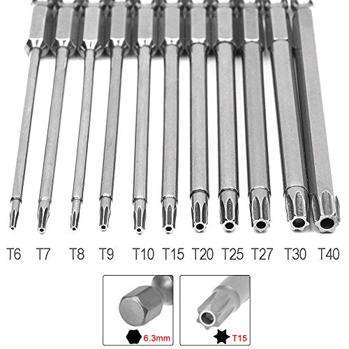 Bestgle 11Pc Torx Screwdriver Bits 1/4 Inch Hex Shank Electric Magnetic Star Torx Security Head Screw Driver Drill Bits Set, T6-T40 ,75Mm Length #TOP2