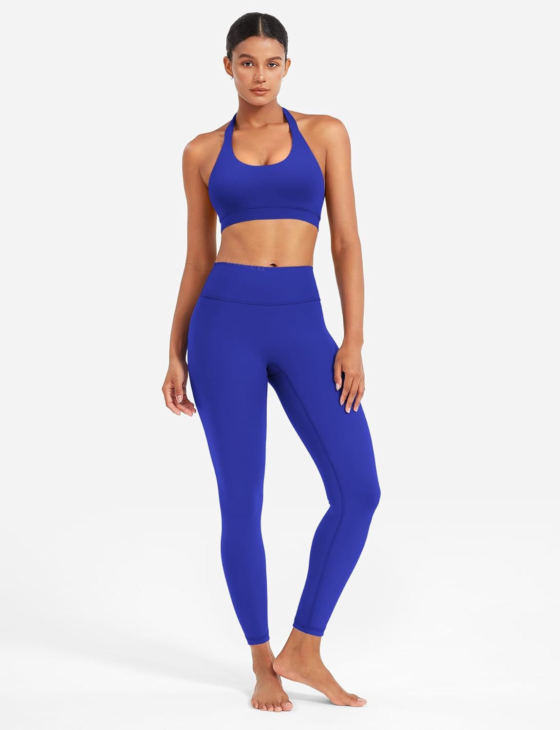 YEOREO SoftHue Women Halter Sports Bra Workout Seamless Padded Basic Bra Open Back Yoga Gym Crop Top