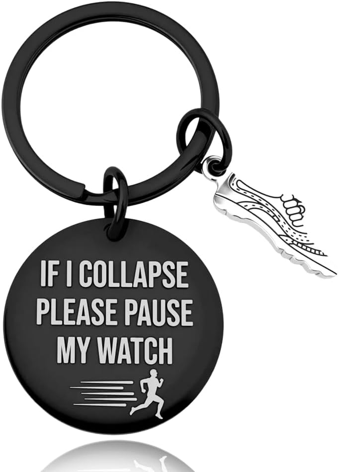 Funny Runner Keychain for Women Men Friends Classmates Athlete Running Gifts Track and Field Keychain Marathon Cross Country Running Keyring for Runners Triathlete Inspirational Gift