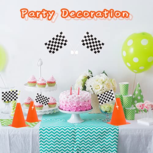 Panxxsen 40 Pcs Traffic Cones And Racing Checkered Flags,20-7 Inch Sports Cones And 20 Black And White Flags With Sticks,Racing Car Party Supplies Kids Birthday Party Decorations #TOP5