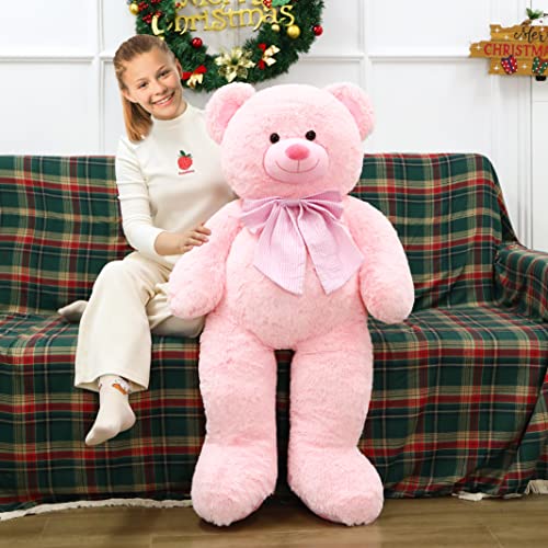 Morismos 47 Inches Pink Giant Teddy Bear,Big Bow Bear Stuffed Animal Plush Toy, Soft Bear Plush Gifts For Kids,Girlfriend Or Family On Birthday,Valentine,Christmas,Baby Shower. #TOP3