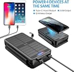 Solar Charger Power Bank - 38800mAh with Dual 5V3.1A Outputs 10W Qi Wireless Charger Waterproof Built-in 4 Solar Panel and Bright Flashlights (Deep Black)