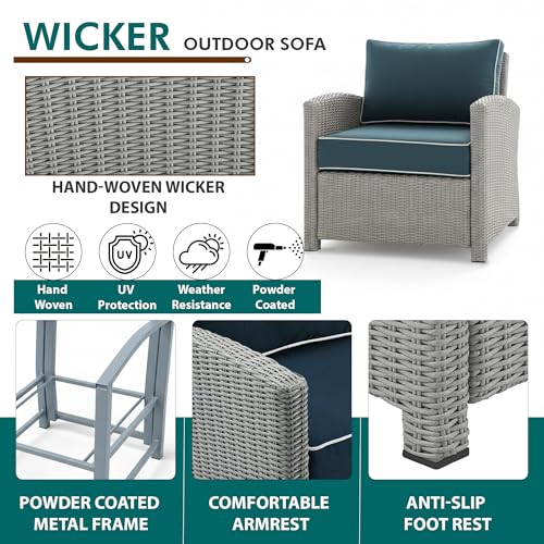 Image of BRISHI Outdoor Sofa Set ||Patio Furniture Sets ||Balcony Sofa ||Indoor Sofa ||Wicker Rattan Garden Sofa Set with Cushion&Center Table (4 Seater,Grey with Navy Blue Cushions),64 cm ,72 cm ,67 cm