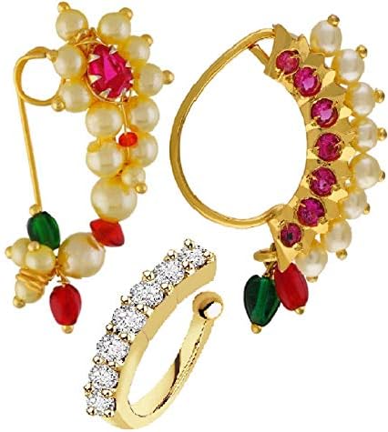 VAMA FASHIONS Maharashtrian Marathi traditional nath nose ring Without Piercing Nose Pin Clip on Nathiya For Women