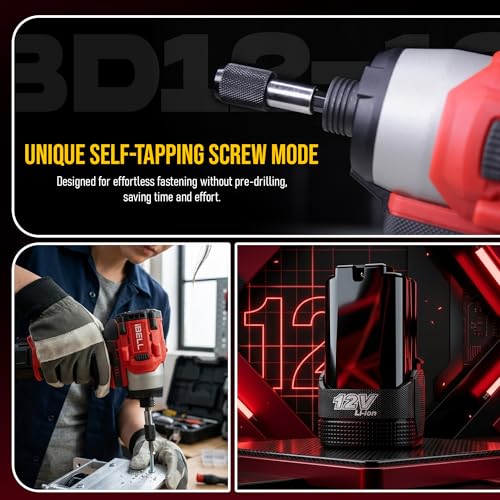 Image of IBELL IBL BD12-19 12V Brushless Cordless Impact Screwdriver | 185Nm Torque | 2-Speed | Forward & Reverse | 1 /4 inch Hex (6.35mm) | Self-Tapping Mode | 1500mAh Battery | 12 Months Warranty