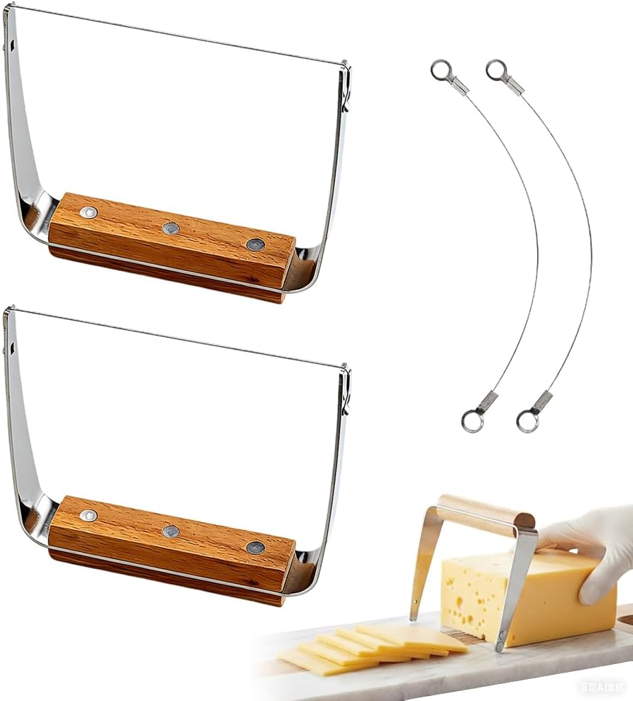 2 Pack Cheese Slicer - Stainless Steel Wire Cheese Slicer with Wooden Handle,Cheese Cutter Wire Board for Hard and Block Cheese,Manual Cheese Slicer,Cheese Cutting Board with Wire Cutter