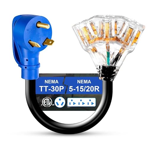 30 Amp to 110V RV Distribution Adapter, NEMA TT-30P Male