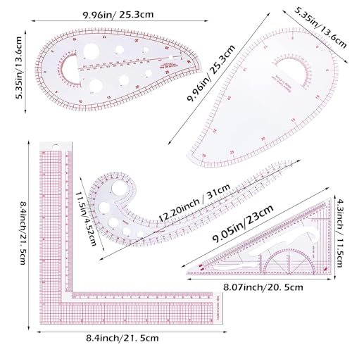 Miniatura 2 de Regla De Costura Y Patronaje - Set De 5 Piezas En Forma De L Para Métrica, Curva Y Papel - Herramienta De Sastre Para Ropa Rosado