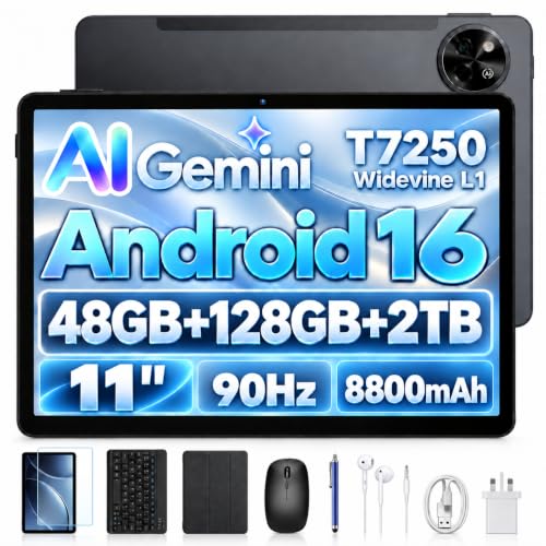 BIRDCLAW P11 11 Inch Tablet,Android 16 Tablet,48GB RAM+128GB ROM/2TB TF, T7250 Octa Core, 90Hz,Tablet with keyboard 8800mAh/18W, Gemini AI, Android tablets,13MP+5MP, Widevine L1/ Face ID/GPS/FM/OTG