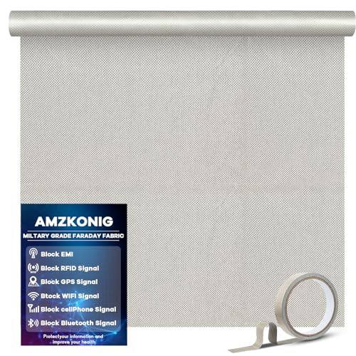 Image of Faraday Fabric 43 inch x 196.8 inch, Military Grade Signal Blocking Cloth Shields, Conductive Material Cover for WiFi, Cell, Bluetooth, RFID, EMP Protection with Faraday Tape