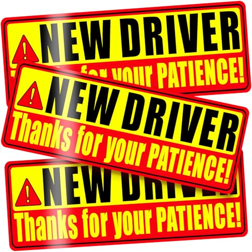 PSLER New Driver Magnet - Student Driver Magnet for Car Reflective 9.4 Inch Magnetic Bumper Sign 0.5mm Thick Reusable Warning Decal 3 Pack for Teen Driver Vehicles