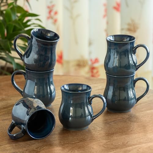 Image of ExclusiveLane 'Belly Pot' Ceramic Coffee Mugs Set of 6 (Set of 6, 300 ml, Microwave Safe, Hand Glazed) | Ceramic Coffee Mug Coffee Cup Set of 6 Tea Mugs Set Tea Cups Ceramic Mugs