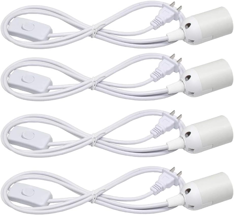 Pendant Light Sockets, Sopoby 4-Pack Hanging Lamp Socket for E26 / E27 Base Bulbs, 5.9ft Light Cord Kit with On/Off Switch, White