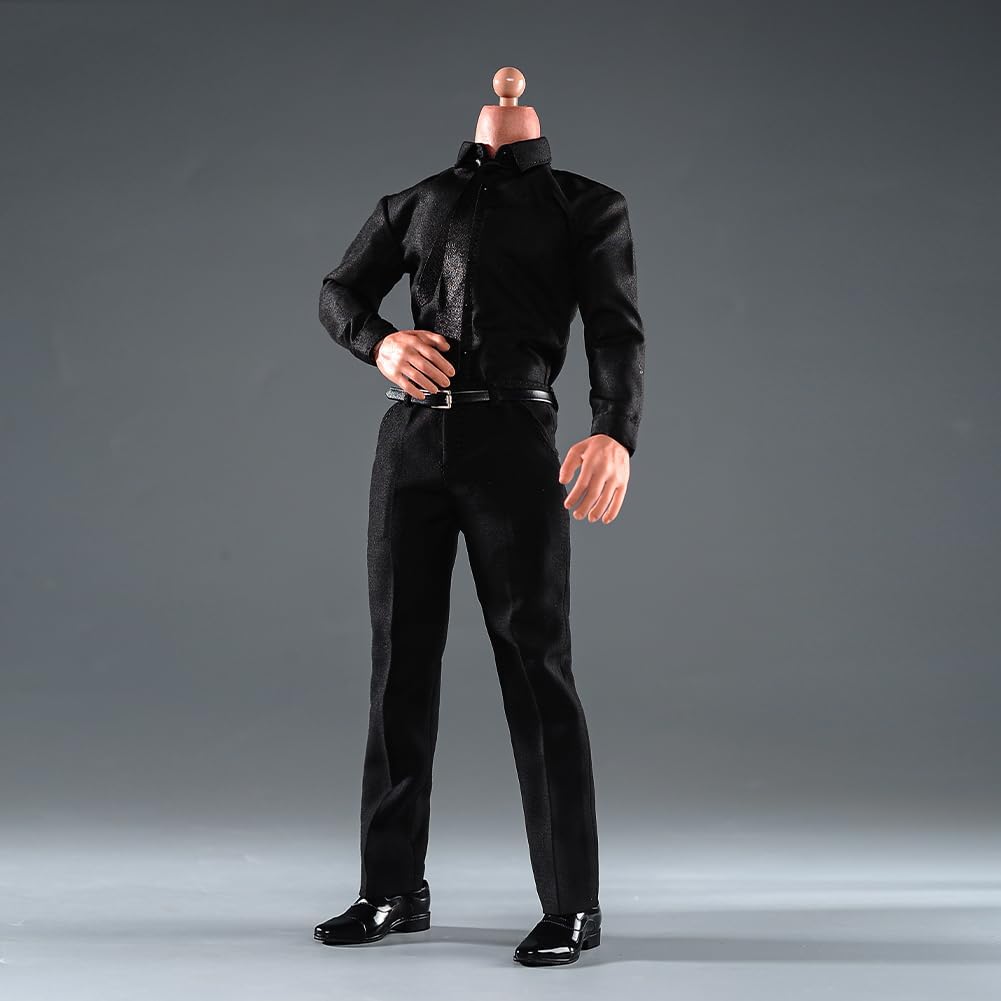 Fremego 1/6 Scale Male Clothes Men's Black Suit Coat Shirt Pant Shoes Outfit Clothing Accessory for 12inch Male Action Figure (Black)