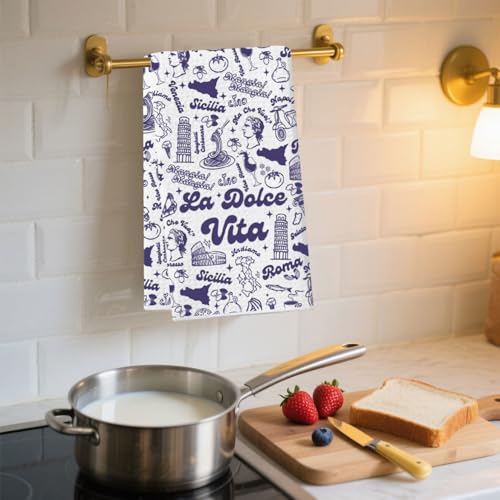 FUNYSO Torchon de cuisine La Dolce Vita Italia Italian Pride Kitchen Napoli Sicilienne Florence Italie Rome Italie Trip Torchon Torchon Torchon (Roma Vita Towel UK) – vue 7