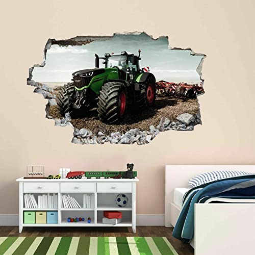 Tractor Wall Decal Art Wall Tattoo 3D Smashed Farm Removable Wall Sticker Room Mural Decals Modern Machinery Tattoo Kids Sticker Mural Boy Self Adhesive Poster Nursery Bedroom Decor 26"W X 18"H #TOP2