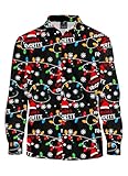 Men's Xmas Santa Hat Sweatshirt Christmas Lights Graphic Shirts Casual Funny Button Up Tops S