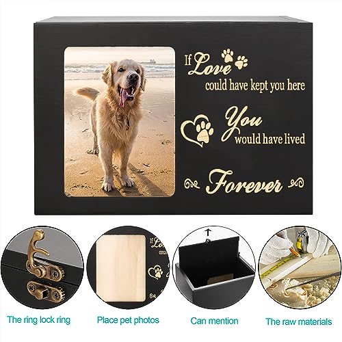 Pet Memorial Urns for Dog or Cat Ashes, Large Wooden Funeral Cremation Urns with Photo Frame, Memorial Keepsake Memory Box with Black Flannel as Lining, Loss Pet Memorial Remembrance Gift - Thumbnail 3