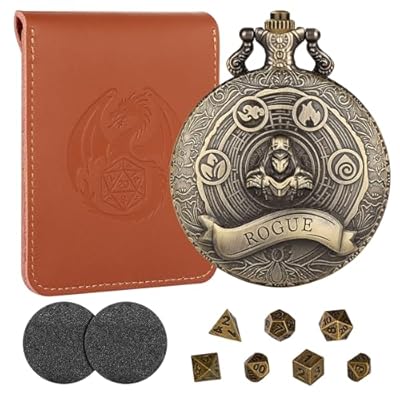 Mini juego de dados DND con caja de reloj de bolsillo Steampunk Rogue de bronce, accesorios de juego de mesa, 7 dados de metal poliédrico, juego de iniciación D&D, regalos con bolsa de dados para | Ya disponible en tu tienda friki favorita! En mundofriki.es!