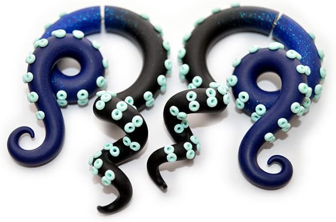 Space Earrings Galaxy Earrings Ear Piercings Galaxy Plugs Ear Plug Fake Plug Octopus Tentacle Fake Gauge Ear Gauge Earrings Gothic Earrings Fake Gauge Earring Goth Earrings Tentacle Earrings