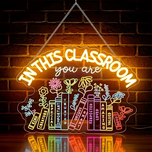 Retisee 15.8 x 11 Inches in This Classroom Neon Sign Wall Decor Back to School LED Neon Sign Classroom Decor for Back to School Motivational Teacher Appreciation Gift